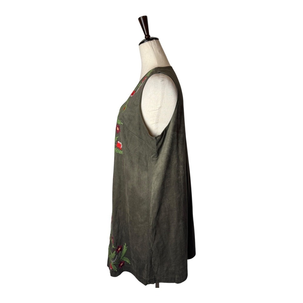 Umgee Dress‎ Women Small Olive Green Faux Suede Floral Embroidered Mini Bohemian - Picture 5 of 11